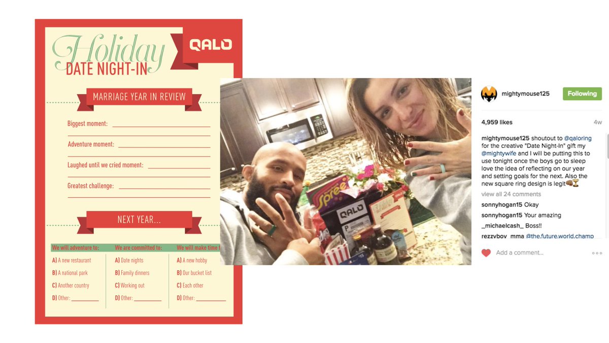 6/ This was a Holiday Date Night In: Card for them to fill out to get the couple reflecting on the year, remember this is a wedding ring company, it’s not just the influencer who’s famous that is important. This tailored to the brand, them as a couple, and the time of year.