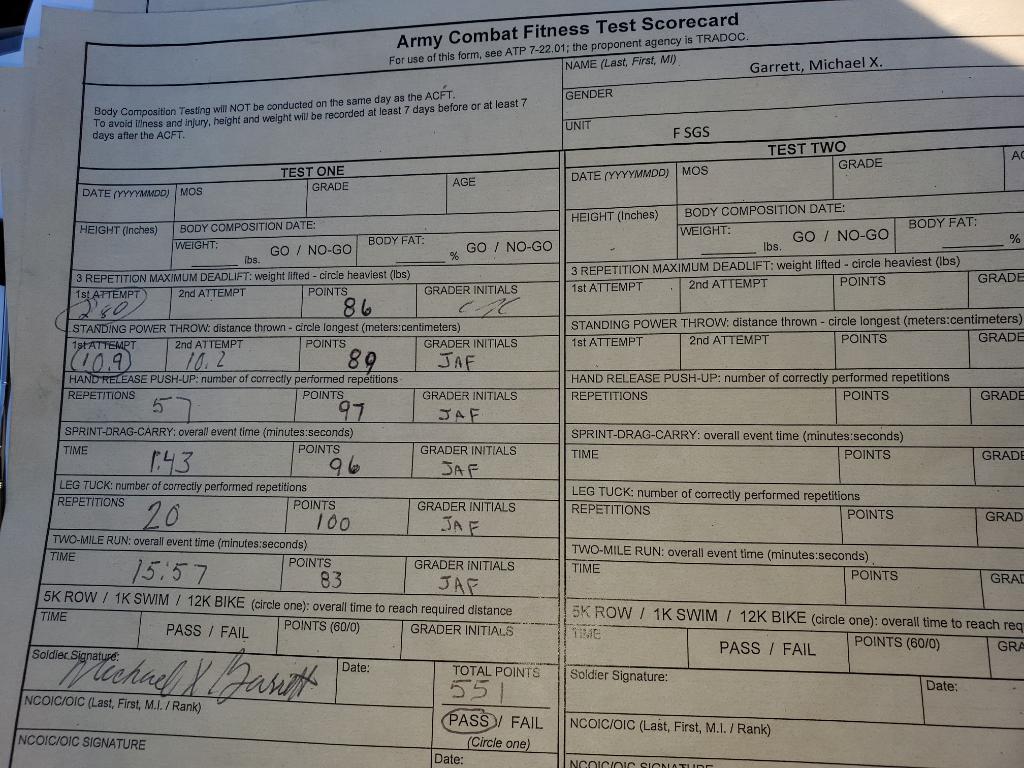FORSCOM's tweet image. Gen. Michael X. Garrett, #FORSCOM commanding general, took the #ACFT this morning. You&apos;ve seen him do leg tucks, so it&apos;s no surprise he maxed that category. Everyone should be taking the test making sure their scores are entered into DTMS. #ArmyFit #ArmyStrong 💪