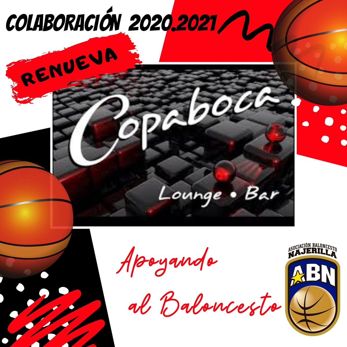 COLABORADOR 2020.2021 
COPABOCA <a href="/copaboca/">Copaboca Nájera</a>  renueva su colaboración con nuestra entidad y sigue apoyando el fomento y la práctica del baloncesto.

Establecimiento con una gran atención, siempre con buena música y un ambiente único.
Que no te lo cuenten!!