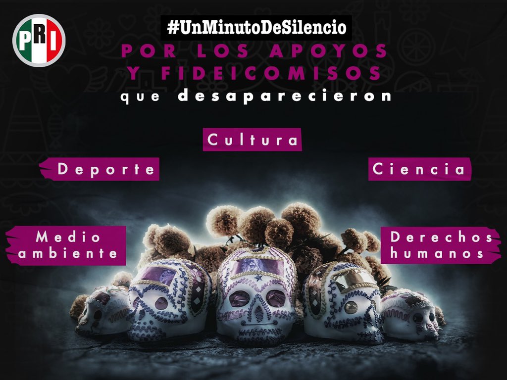 JuntasXDurango's tweet photo. #DiaDeMuertos: por las instituciones destruidas, por los fondos y fideicomisos que impulsaban la cultura, la ciencia, la investigación académica, el deporte, el medio ambiente, los derechos humanos y; por el presupuesto para las mujeres, el campo y la salud.
 #UnMinutoDeSilencio https://t.co/PKI2xiyVqA