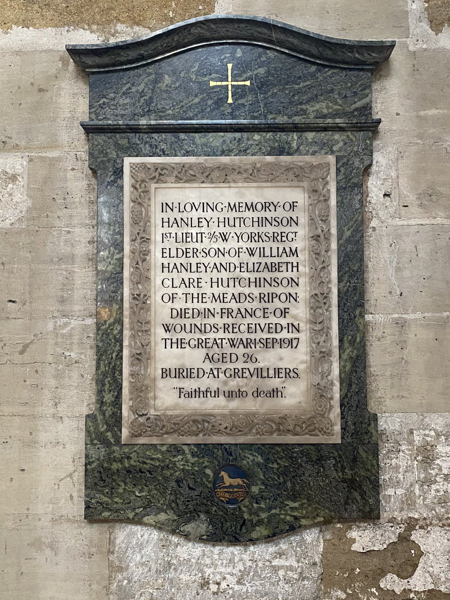 There was precedent then for this vicarious form of memory and repatriation well before the war. The north transept also holds these amazing memorials for the fallen in the  #FWW Before I explore them - what was Ripon’s role in the  #FWW ?