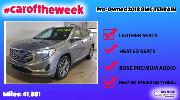 NickDChevyGMC's tweet photo. Our #caroftheweek is a Certified Pre-Owned 2018 GMC Terrain Denali one sale for $25,708 and has 41,381 miles! Some features include leather seats, Bose Premium Audio System, heated steering wheel, and more! Click below for more info. https://t.co/s4mTGB5WWx https://t.co/i9qkT9Fx8n