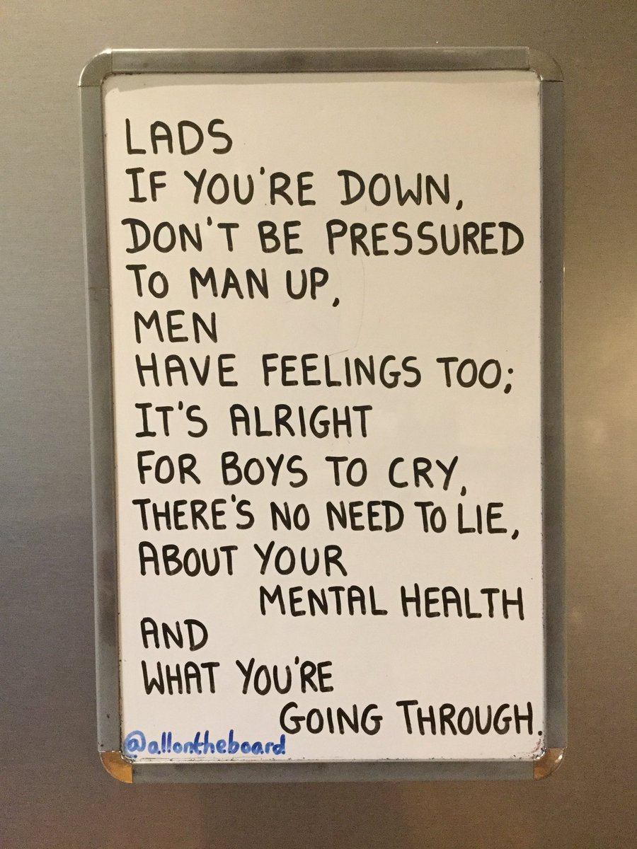 Suffolk User Forum (SUF) (@sufmentalwealth) on Twitter photo November is #MensMentalHealthMonth and it’s alright for boys and men to cry. Talking will help save lives.
<a href="/allontheboard/">All On The Board</a>
#Men #MensMentalHealth #SuicidePrevention #MentalHealthAwareness #MentalHealth #Movember November is #MensMentalHealthMonth and it’s alright for boys and men to cry. Talking will help save lives.
<a href="/allontheboard/">All On The Board</a>
#Men #MensMentalHealth #SuicidePrevention #MentalHealthAwareness #MentalHealth #Movember