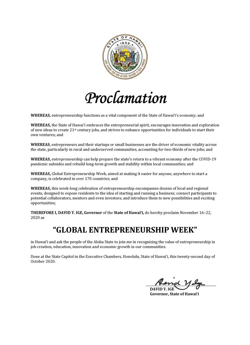 GEWAlohaState's tweet photo. #Kauai #Hawaii #Maui #Oahu Our Aloha State's gearing up for the #GEWAloha2020 #HawaiiState !
#StateofHawaii #GovernorsProclamation
#gewaloha #gewhawaii #gew2020 #gew #UnleashingIdeas #entrepreneurship #Entrepreneurs #SmallBusiness https://t.co/PUrPRwxJe0