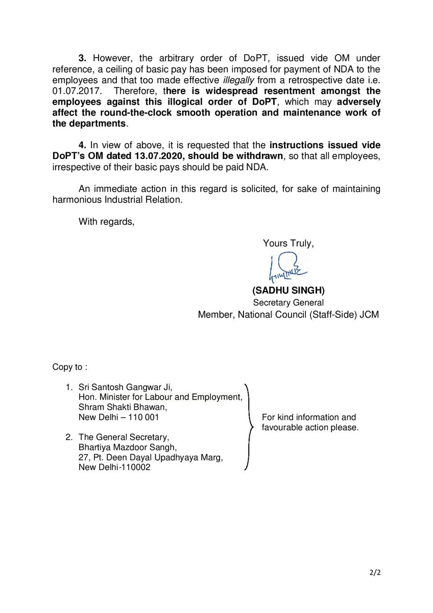 brmsunion's tweet photo. GENC writes to @cabsect_india for removal of ceiling of basic pay for Night Duty Allowance.
#RemoveCeiling4NDA
@PMOIndia @DrJitendraSingh @DoPTGoI @DoptSecretary @PiyushGoyal @santoshgangwar @LabourMinistry
@bmshq @thengadifoundat @BmsBojji @bms_it @DRKSBRMS @icfkarmiksangh https://t.co/5PzjXSqtMm