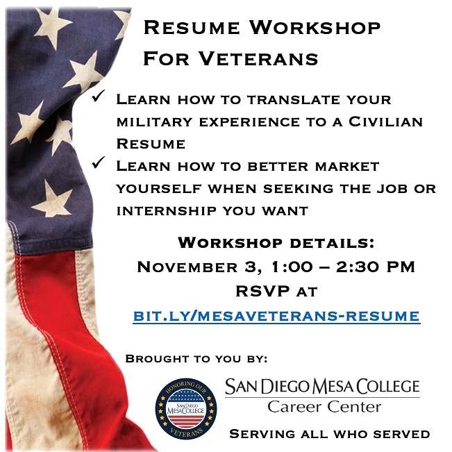 This is happening tomorrow l! A good resume makes the biggest difference #sdmesa #studentvet #svo #sva #sdmesacollege