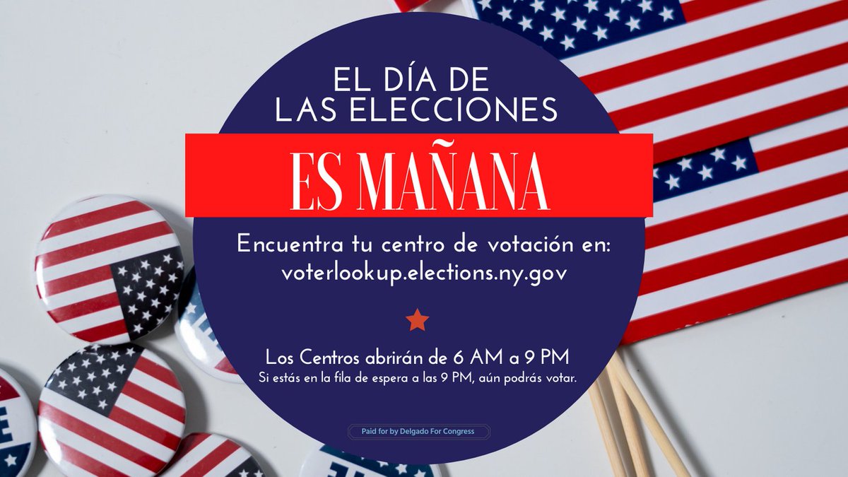 Tomorrow, Tuesday, November 3rd is Election Day! Find your Election Day polling location at voterlookup.elections.ny.gov. Should you have any voting questions, contact your county board of elections or the NYDLC Statewide Voter Assistance Hotline at 855-895-2667