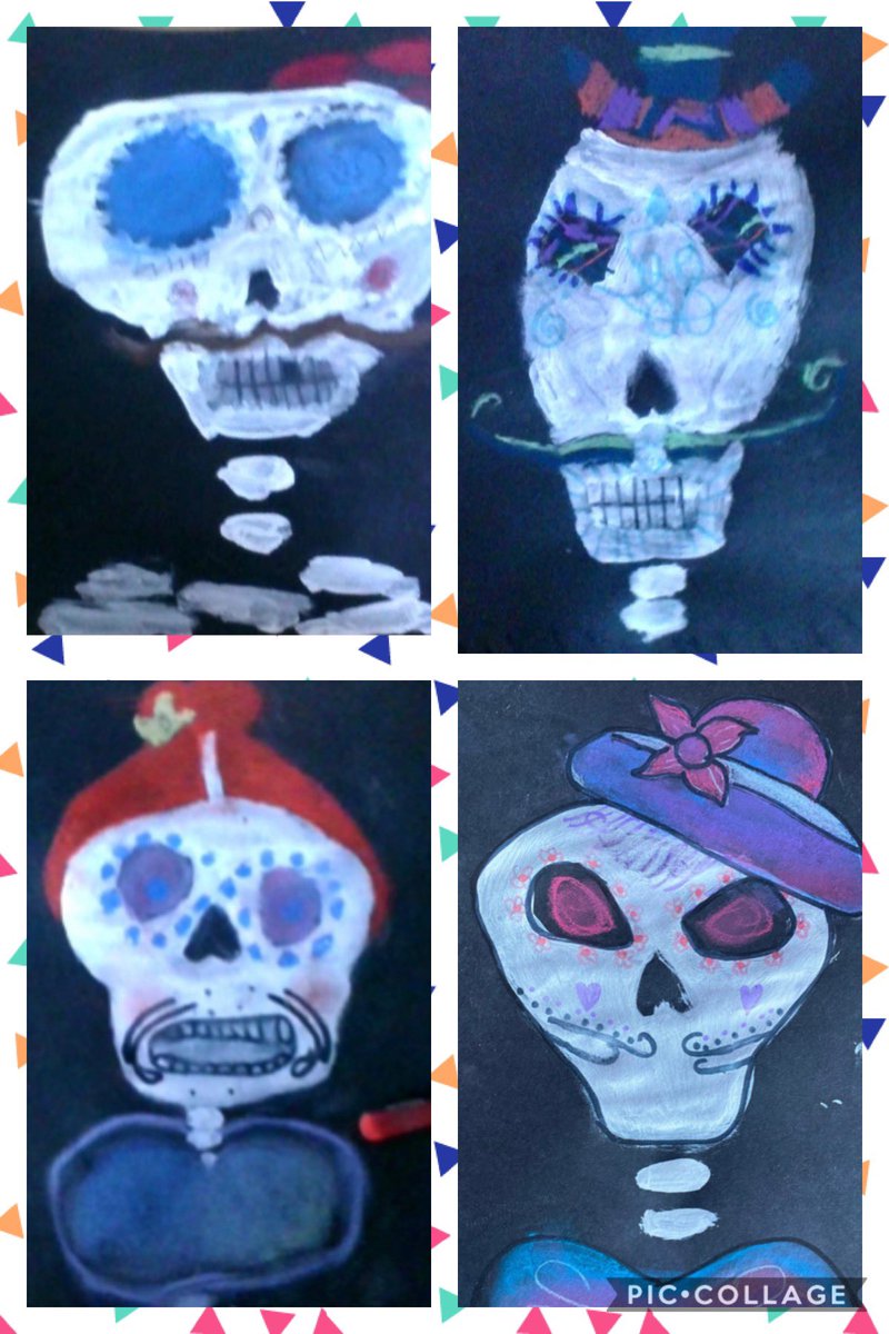 MrsNScott2018's tweet photo. P6/7 @MayfieldPS explored the Mexican tradition of ‘Dia de los Muertos’ before creating their own Sugar Skulls using line and symmetry within their artwork #CreativeCarys #DayOfTheDead https://t.co/hS0SCK2fpd