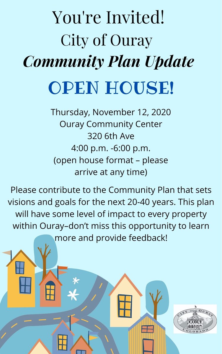 The Community Plan Update is having an Open House on November 12. Please attend and share your feedback!