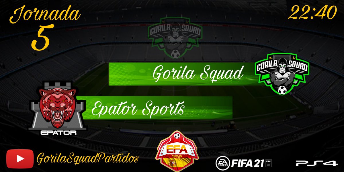 🟢🟢⚫⚫ PARTIDO⚫⚫🟢🟢
Hoy J5 de <a href="/efa/">EFA.eg</a> donde nos enfrentamos a <a href="/epatoresports/">EPATOR ESPORTS</a>. Ambos equipos queremos seguir en los puestos de arriba. Suerte chicos.

<a href="/Ayudas_clubes/">Ayudas Clubes</a> <a href="/AyudasPro/">Ayudas Clubes Pro</a> <a href="/_chocolate3000/">AYUDAS FIFA CHOCO3K🐦</a> <a href="/ayudas_pro/">AyudasClubesPro</a>