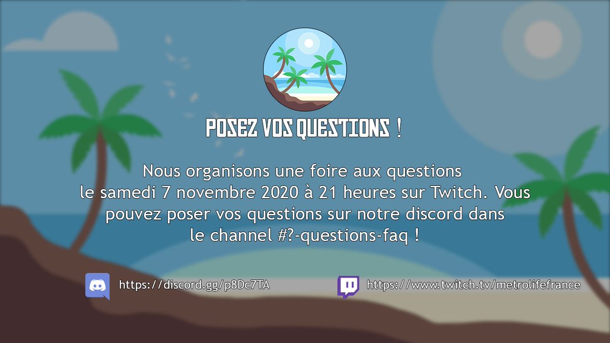MetroLifeFrance's tweet photo. Une FAQ est organisée Samedi sur Twitch https://t.co/wEupIVmtfy ! Si vous avez l'envie de poser vos questions concernant le serveur -> rendez-vous ici 😌 https://t.co/kqGRxbm1EM https://t.co/oNVlrivR87