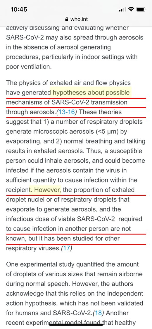 8/x These are some examples of statements from that WHO scientific brief (July 9) that mentions indoor airborne/aerosol spread of SARS-CoV-2, but then talks about these ideas mostly as hypotheses without support.