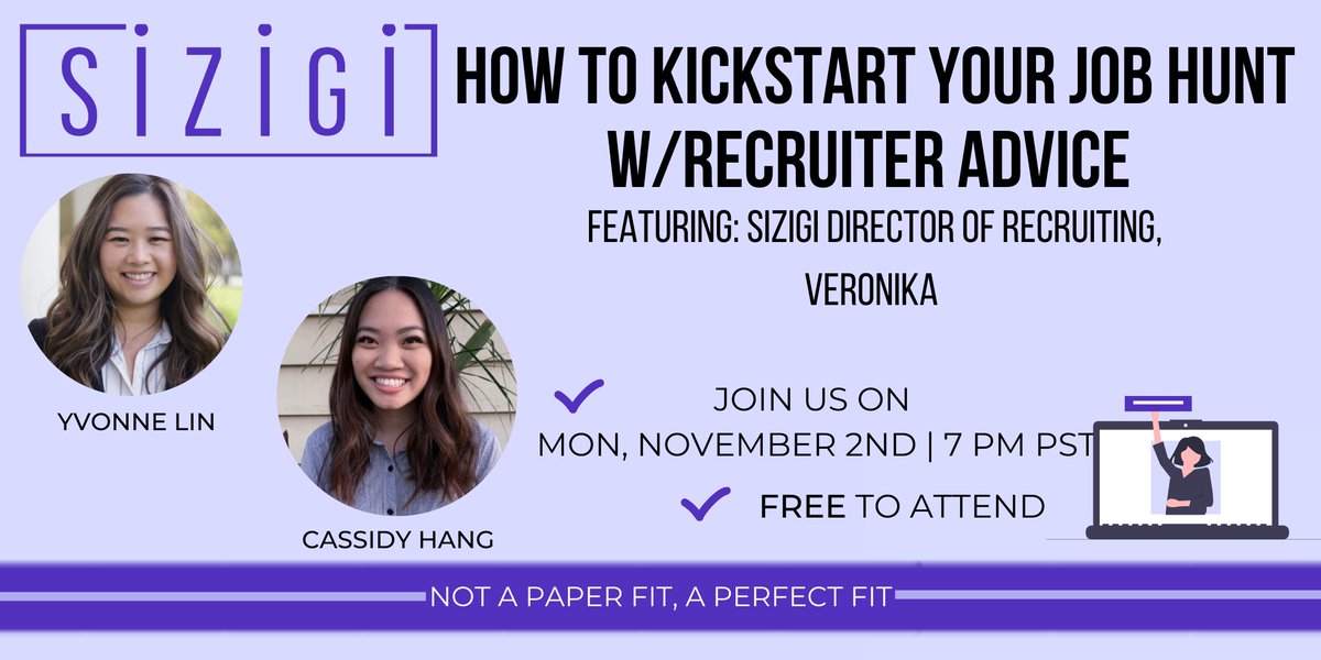 🚨Looking for a job? Find out how to kickstart your job hunt with #recruiter advice at this #FREE Sizigi event! Join us today at 7 pm PST!

#studentvoices #events #virtualevent #freesignup #visualresume #resumeworkshop