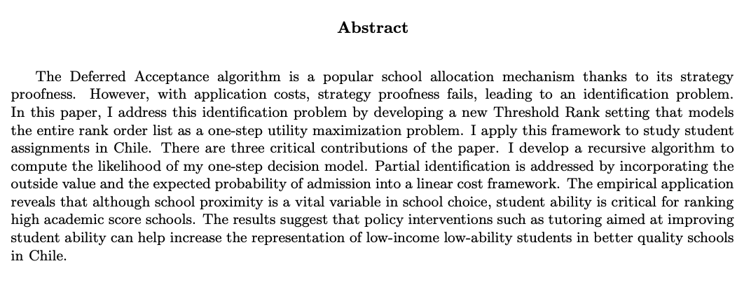 Shanjukta NathJMP: "Preference Estimation in Deferred Acceptance with Partial School Rankings"Website:  http://econweb.umd.edu/~nath/ 