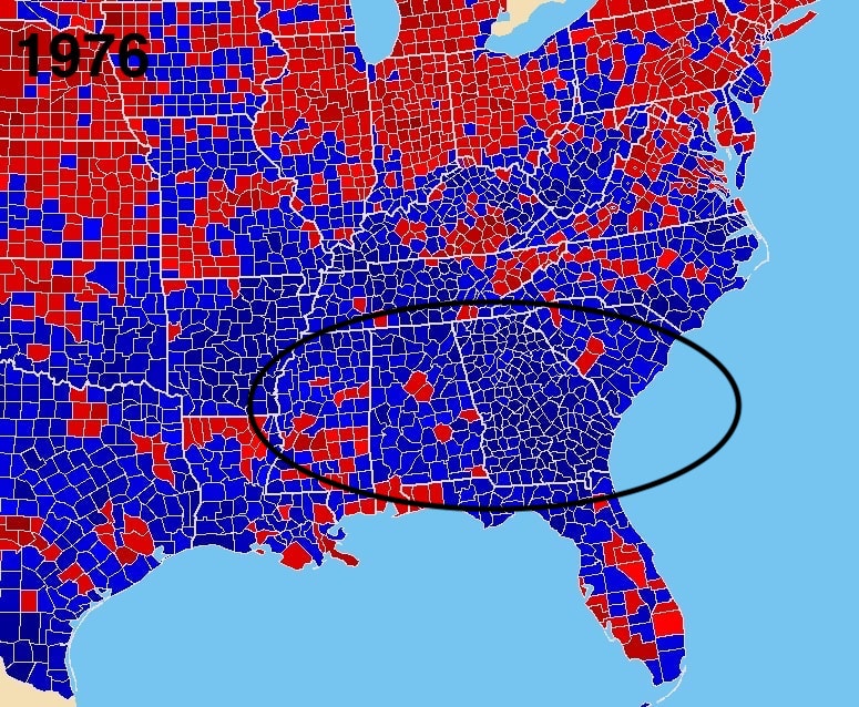 (To be fair, since Democrat Jimmy Carter swept the South in 1976 and 80, you can only actually see it starting in 1984.)