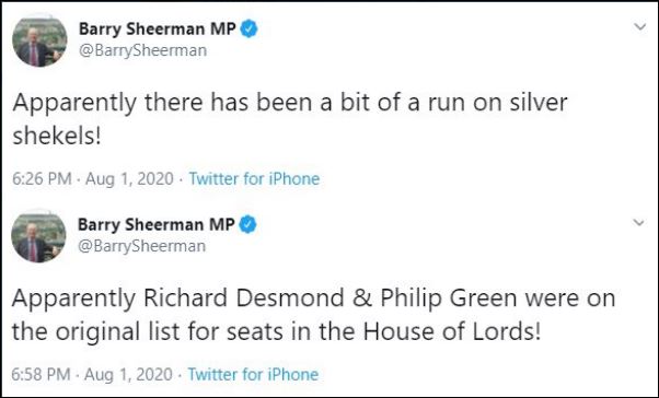 And less than a month later, Starmer failed to take action against Labour MP Barry Sheerman after he appeared to link two Jewish businessmen to "silver shekels".