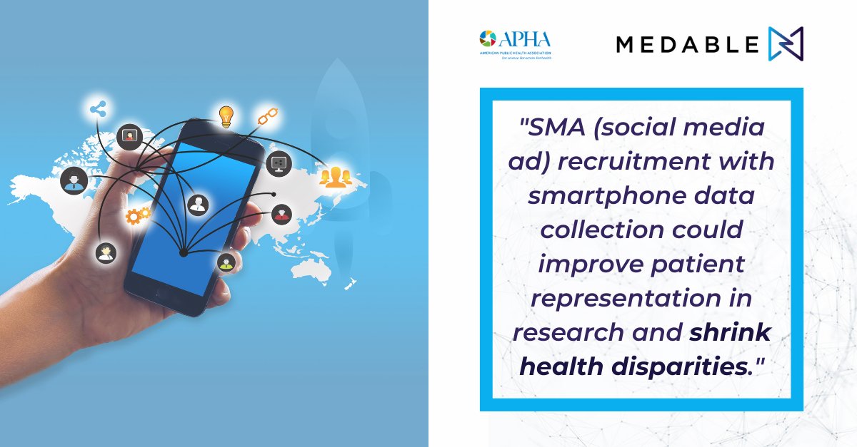 Congrats to <a href="/medableinc/">Medable</a>'s Dr. Oakley-Girvan and <a href="/StanfordMed/">Stanford Medicine</a>'s Dr. Nelson for their recent presentations at the APHA's Annual meeting. They presented their findings on how mHealth, SMA recruitment, and smartphone use could offer a way to shrink health disparities. 

#mHealth #DCT