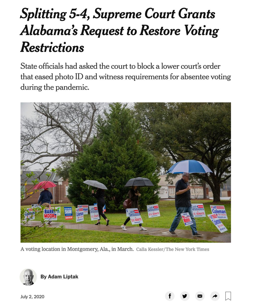 Cut to now.  After the Supreme Court gutted the Voting Rights Act in 2013, voter suppression type tactics have returned in Black Belt states. For ex, US Commission on Civil Rights noted “often insurmountable barriers to voting for marginal populations in Alabama” in Feb 2020.