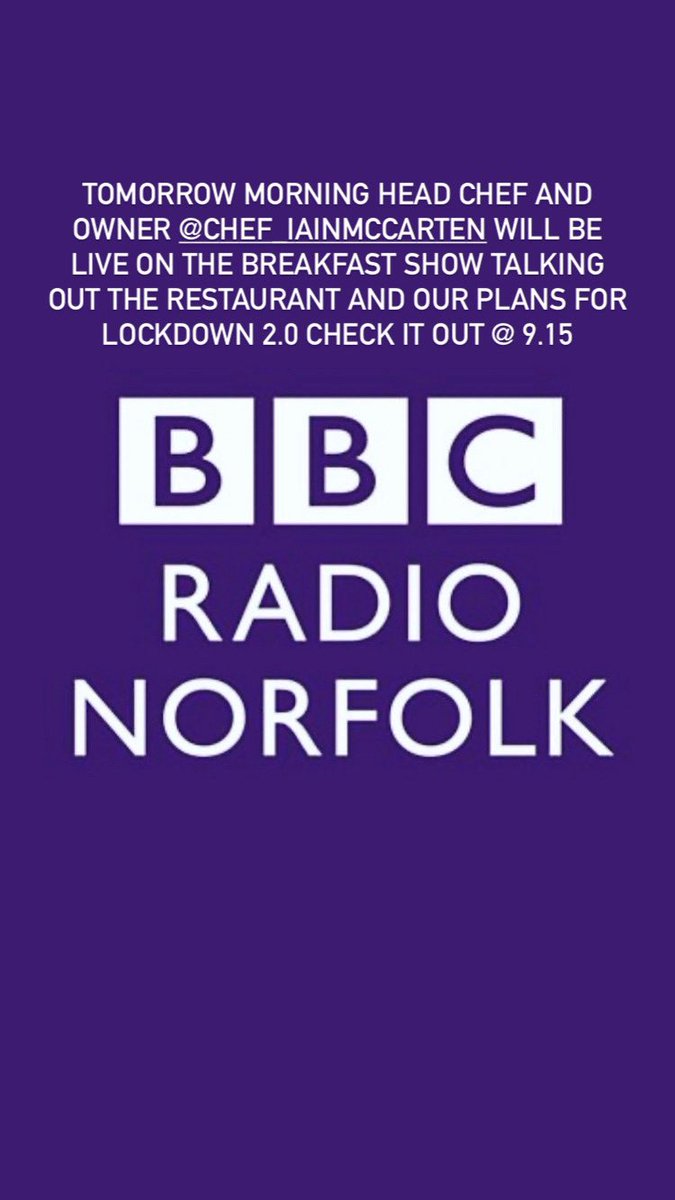Check it out <a href="/BBCNorfolk/">BBC Norfolk</a> tomorrow morning @ 9.15 
<a href="/chefimccarten/">iain mccarten</a>