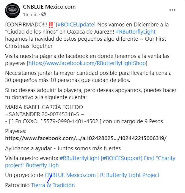 CNBLUEMexicoCOM's tweet photo. [CONFIRMADO!!!‼️][#BOICEUpdate] Nos vamos en Diciembre a la "Ciudad de los niños" en Oaxaca de Juarez!!! #RButterflyLight hagamos la navidad de estos pequeños algo diferente ~ Our First Christmas Together | [https://t.co/P6mb2cQJ2o] https://t.co/03lsBpRCTt