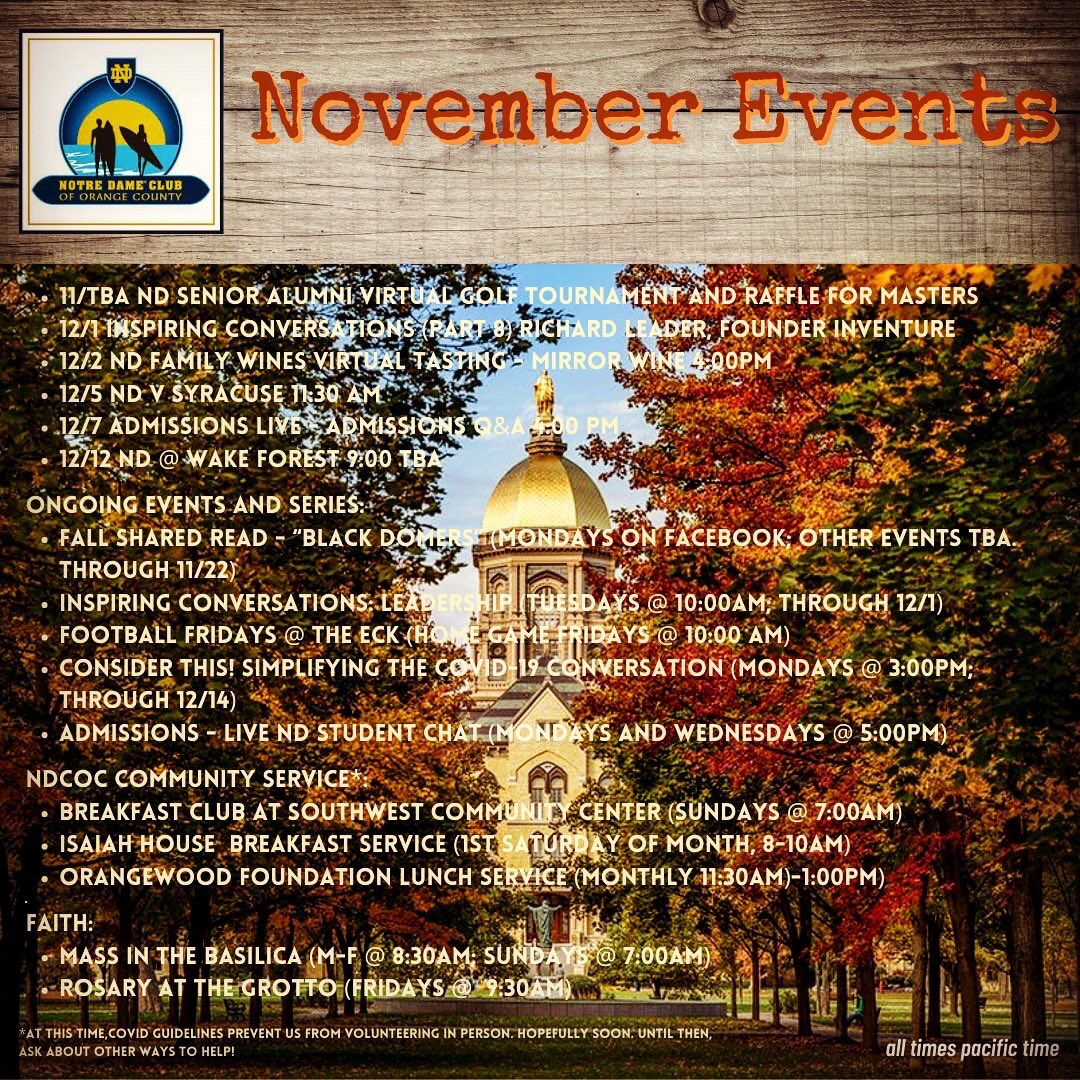 NDCOC's tweet photo. 🍁🍂Believe it or not, it’s November!🍁🍂
#NDCOCCalendar #Novemberalready #NDCOCYoungAlumni #NDCOCSeniorAlumni #NDCOCService #beatclemson #thanksgivingiscoming #sweaterweather #novemberunderthedome #novemberinoc #southerncaliforniafall https://t.co/HDTzEqdts8