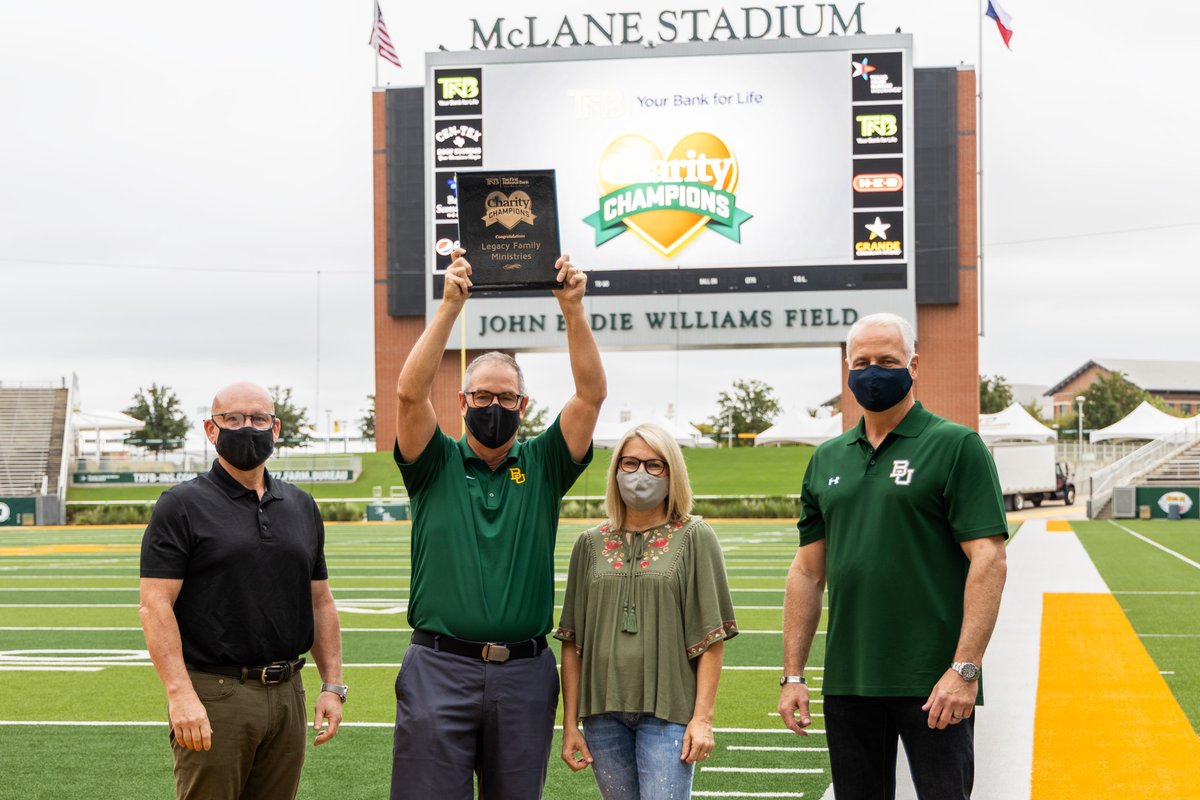 BaylorAthletics's tweet photo. Proud to celebrate Legacy Family Ministries as a TFNB Your Bank for Life Charity Champion at Saturday's @BUFootball game!  👏

#SicEm https://t.co/CCvGAgWEzL