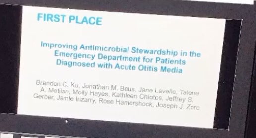 Congratulations Brandon Ku, @pedshospmed, Jane Lavelle, <a href="/hayes_m31/">Molly Hayes</a>, <a href="/KatieChiotos/">Katie Chiotos</a>, <a href="/jeffreysgerber/">Jeff Gerber</a>, Jamie Irizarry, Rose Hamershock, &amp; <a href="/zorcjoseph/">Joseph Zorc</a> for winning the Best Abstract Award <a href="/ChildrensPhila/">Children's Hospital</a> Quality &amp; Safety Day. <a href="/PEMatCHOP/">CHOP Pediatric Emergency Medicine</a>, #AntimicrobialStewardship and CHQA dream team!
