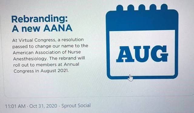 ASALifeline's tweet photo. AANA is planning to rebrand as American Association of Nurse Anesthesiology. This misrepresentation will mislead and confuse patients. @ASALifeline is reviewing all options to address this deceptive name change. https://t.co/Anu39oRvJn