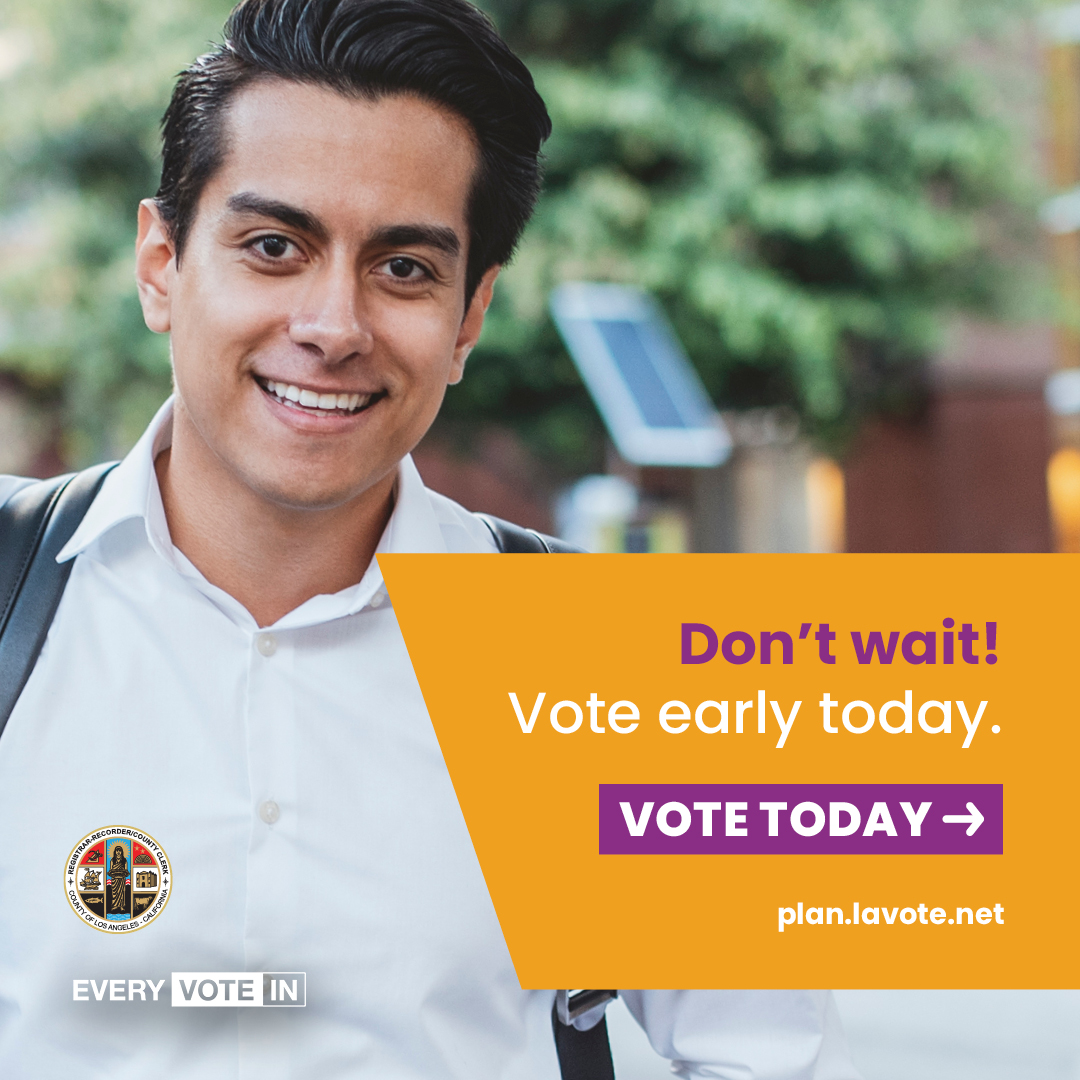 LAValleyCollege's tweet photo. You only have one more day to make your voice heard! Keep your community safe and return your ballot through an Official Drop Box. There are more than 400 around LA County → https://t.co/31Z6fgZzNJ https://t.co/lGFiKn7Zxk