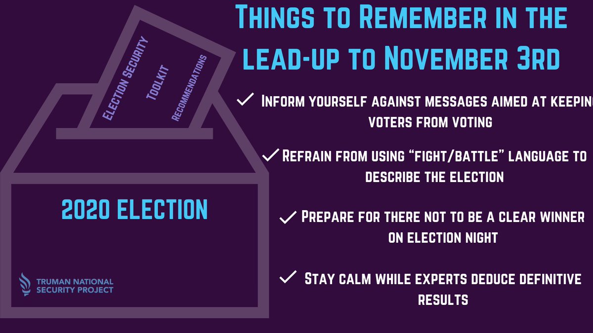 6/6 Read Truman’s full list of election security recommendations here:  http://trumanproject.org/home/wp-content/uploads/2020/10/TruCon-2020-Toolkit-FINAL-1.pdf