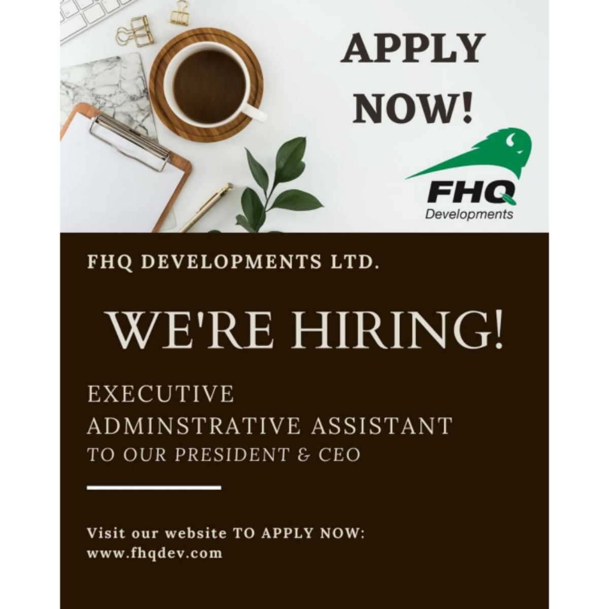FHQDev's tweet image. We are looking for a NEW TEAM MEMBER for FHQ Developments! 👀 👏
 Executive Admin. Assistant to our President &amp;amp; CEO. 

fhqdev.com/employment-dev…

TO APPLY: We only accept applications through our online application process.

#Fhqdev #TokataHRsolutions #applynow #executiveadmin