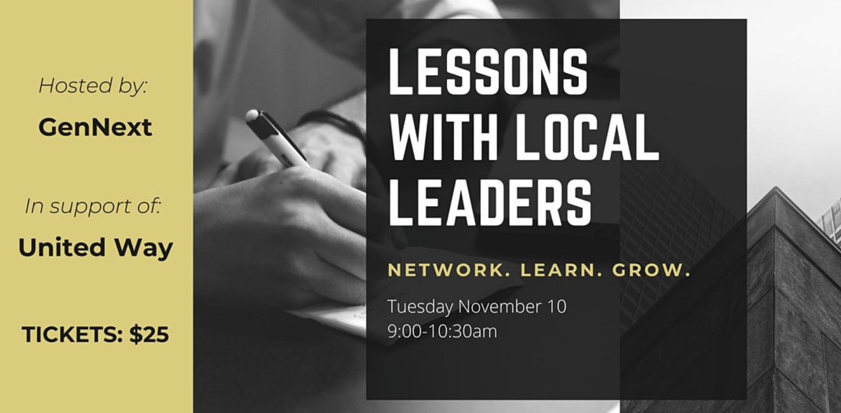 #ProudSponsor of Lessons with Local Leaders 2020

The 6th annual event brings together 20 community leaders with 100 young professionals. 

Purchase tickets here: loom.ly/BdEXKCQ