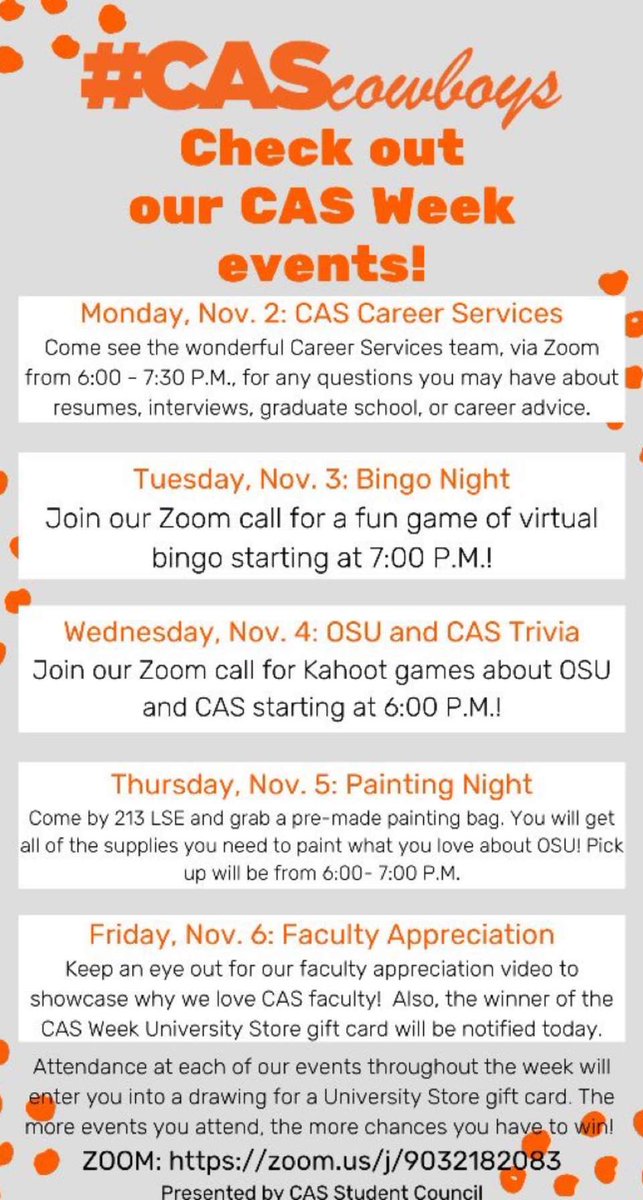 gemmacschmidt's tweet photo. Yay for CAS Week 2020! @OkstateCAS https://t.co/zIFTLQaDTS