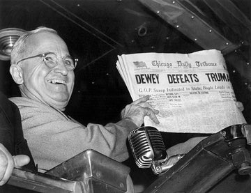 The Election Day came and Truman listened to the results roll in and he took an early lead that he never lost. The famous photo was of the pro Republican Chicago Newspaper declaring Dewey the winner. Truman won. 303-108. Winning the popular vote with 49.6% 11/