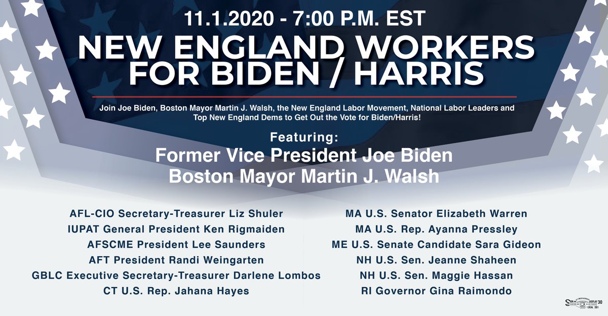 Did you miss last night's livestream? Watch it now and be inspired! Then remember to #Vote for the candidates that have your back, <a href="/JoeBiden/">Joe Biden</a> &amp; <a href="/KamalaHarris/">Kamala Harris</a>. #UnionStrong  newenglandforbiden.org