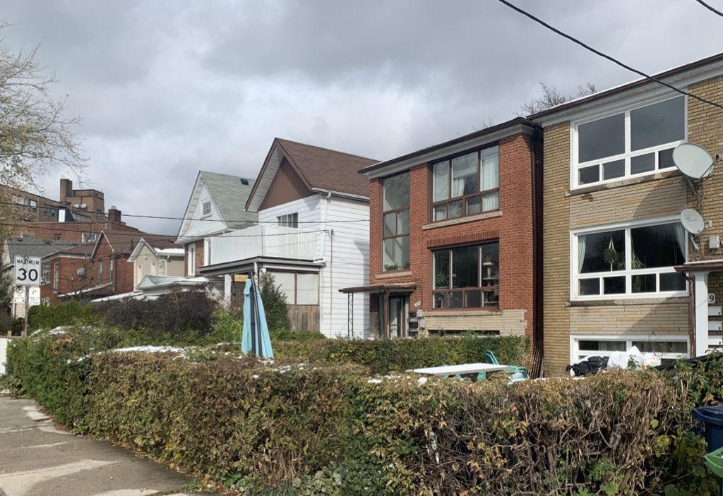 The mixed-up glory of Toronto’s Kenwood Avenue. Houses, triplexes, apartment building. 1/