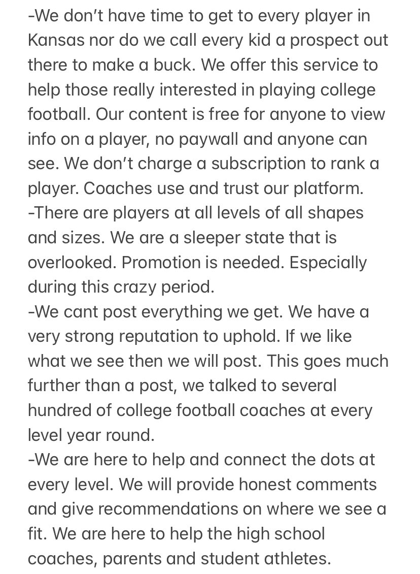 sportsinkansas's tweet photo. Time to do this again for 2021s/2022s. Interested in a premium player evaluation 🏈from @KuplenChet of @sportsinkansas &amp; 2020 season is over? email: sportsinkansas@gmail.com 

The most trusted &amp; connected service in KS. If you feel like you can play at next level this is for you https://t.co/O0B1z3L88z