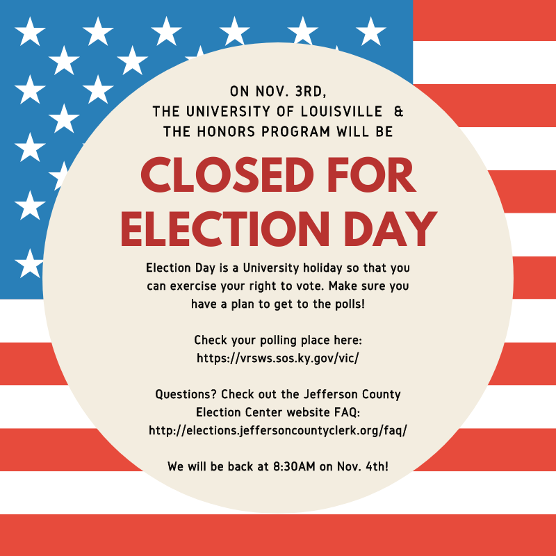 We are closed tomorrow - go vote! Questions? Check out elections.jeffersoncountyclerk.org/faq. If you don't have photo ID, you still have the right to vote! Ask the poll worker for a provisional ballot. You can check its status after Election Day here: vrsws.sos.ky.gov/provweb/