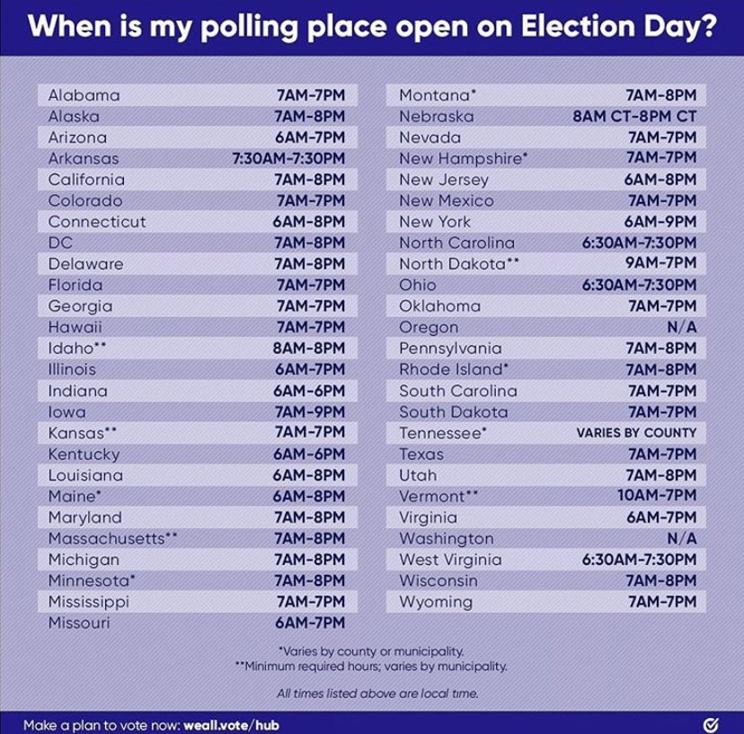mikalawalker's tweet photo. Polling place hours for tomorrow https://t.co/JqmYQfXHCb