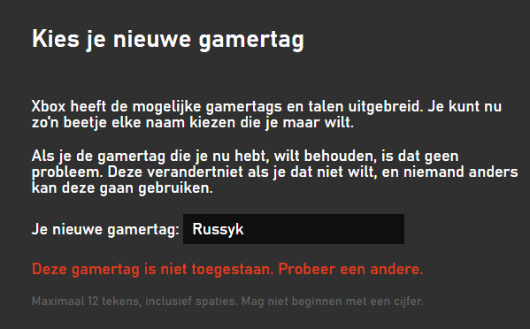 Russyk007's tweet photo. @XboxSupport Why is the Name Russyk not allowed?
It is not claimed yet and it doesnt mean anything bad? https://t.co/PB0UY2KCrE
