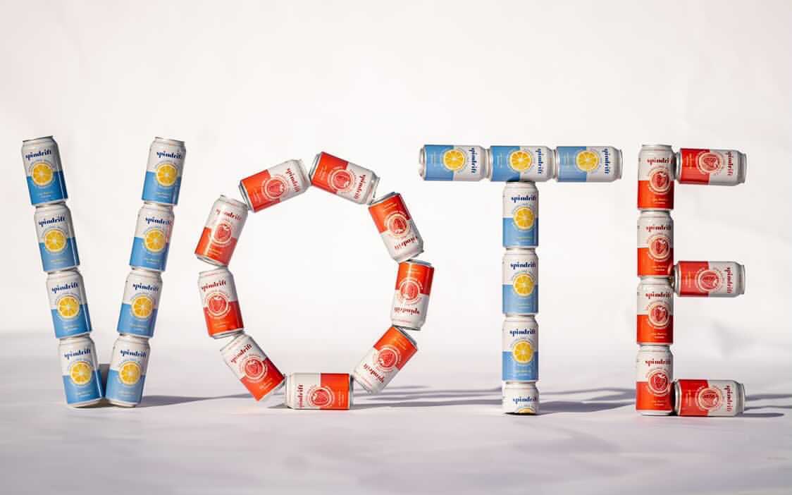 drinkspindrift's tweet photo. Hey it’s us, your sparkling water. Even our product is getting in on #Vote2020 ! 

This is not a drill - even if it is a *canned* response. #VOTE 

Yup, that’s it. https://t.co/JmxgoWdyya