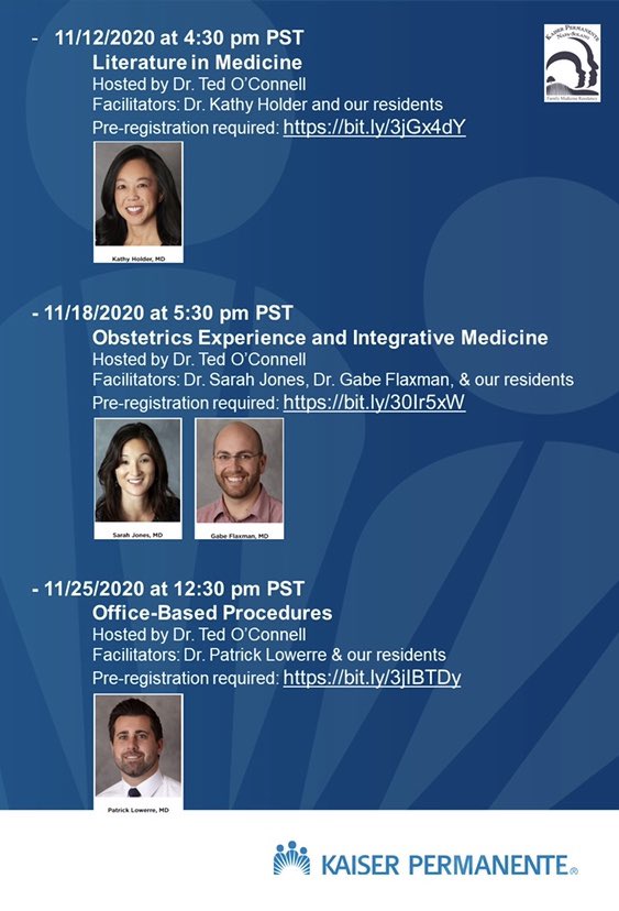 KPNapaSolanoFM's tweet photo. Hi #medicalstudents from all around the #world!  There’s still time to pre-register for #kpnsfmrp #virtualopenhouse November #sessions.  Join us!  

Looking forward to a great month! 🍁🍂

#kpnsfmrp #kpsnfmr #medstudents #FMRevolution #thisisfammed @KPNC_Residency https://t.co/RdcH8Tfadz