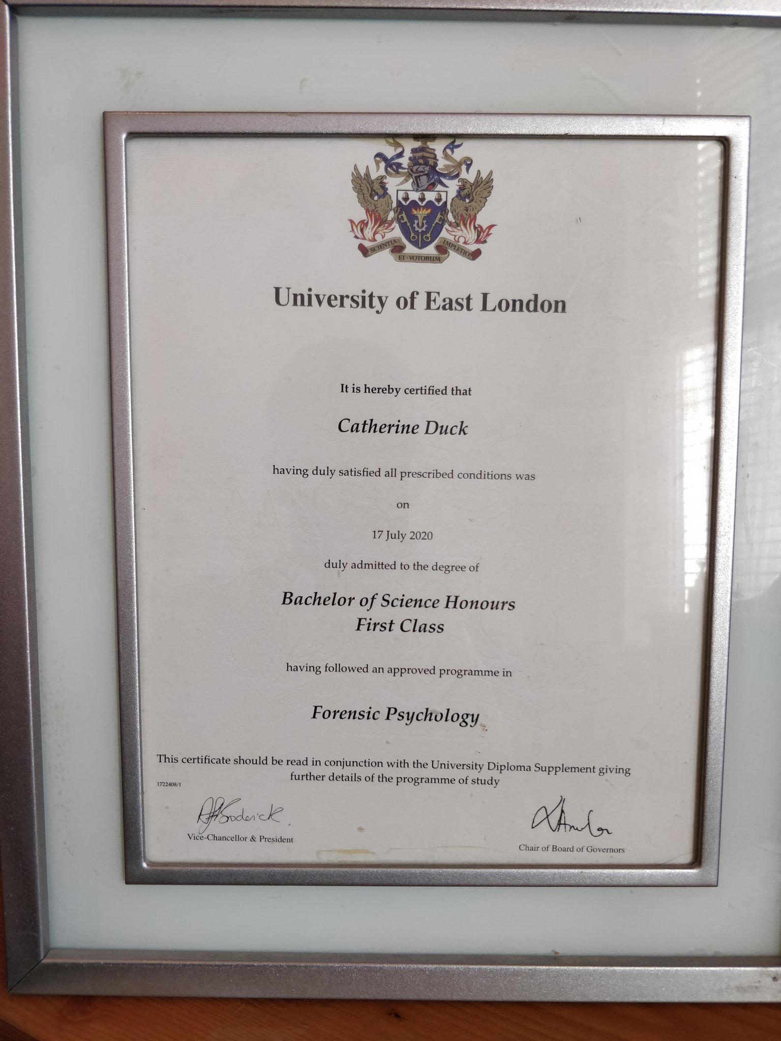 #UEL finally got my certificate! 👏 Despite not having a graduation ceremony, it looks good sitting in its frame, a lot of blood sweat and tears went into this! Now I'm at @Uni_of_Essex @essexsociology studying MA Sociology and Criminology which I am really enjoying! https://t.co/BLnhM3rt9U