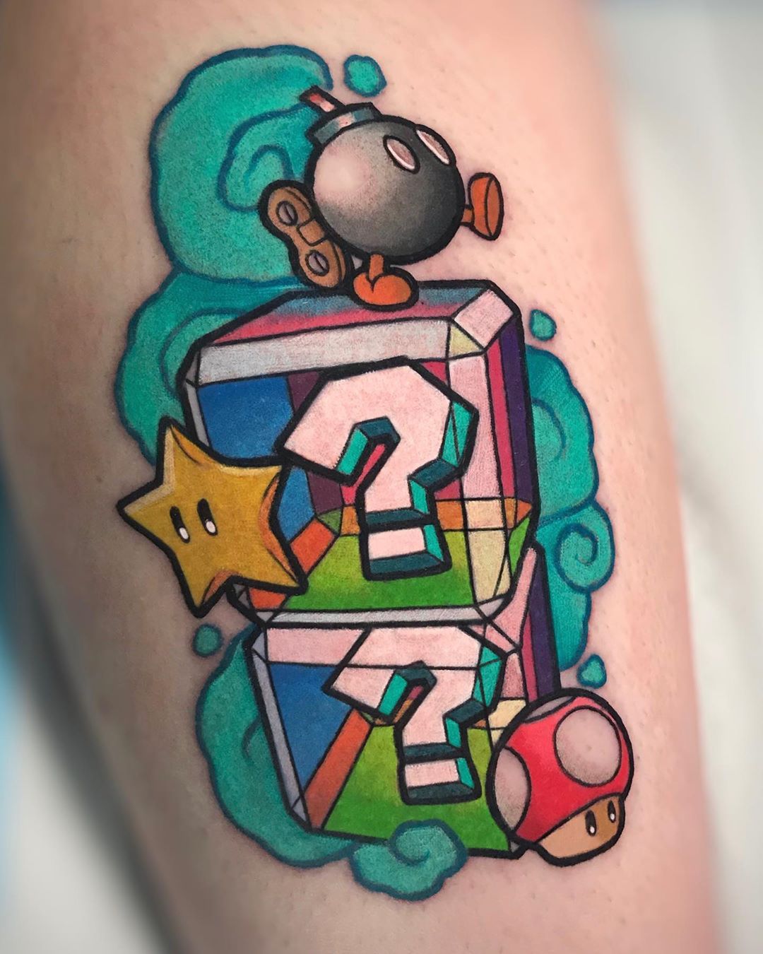 Fantasy Calf Super Mario Tattoo by Spilled Ink Tattoo