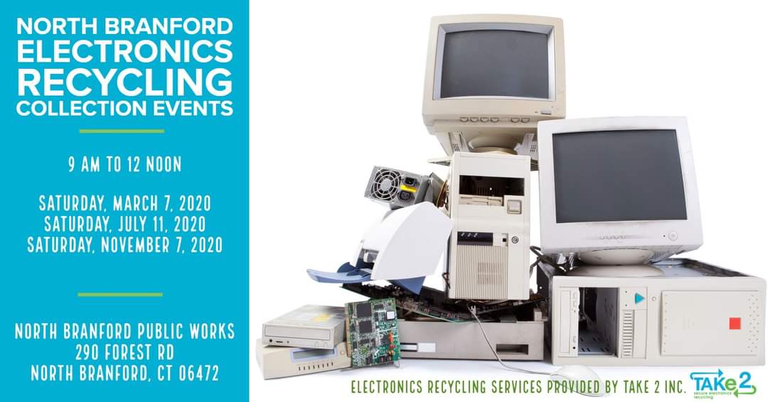 Take2Recycle's tweet photo. Attention North Branford residents- get rid of your used electronics this weekend! @NBranfordPatch https://t.co/2K2YisizPO