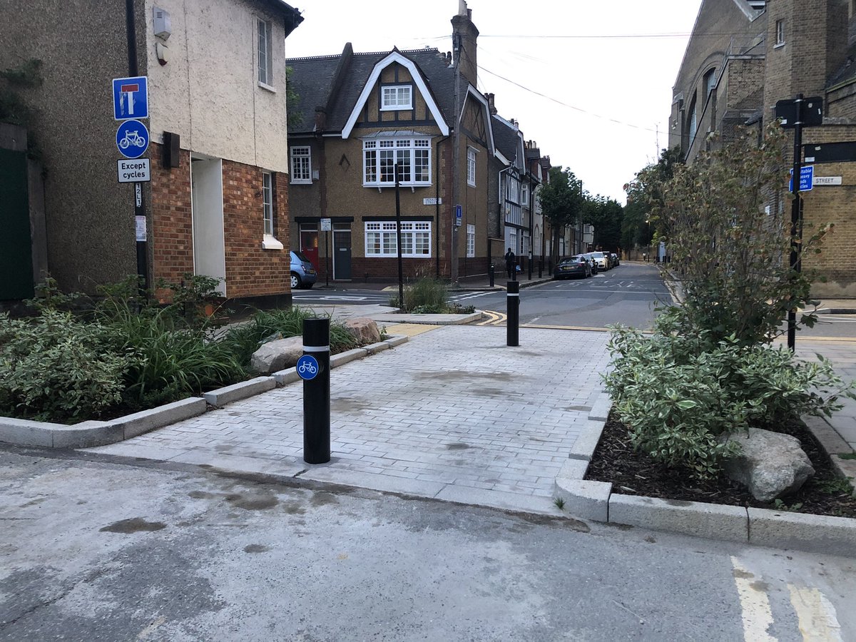 The section from Park Row to Trafalgar Rd via Old Woolwich Rd is largely unchanged except for extra cycle signs painted on the road & more sturdy bollards on the modal filter. It works, motor traffic is light & you get to enjoy the back streets of East Greenwich