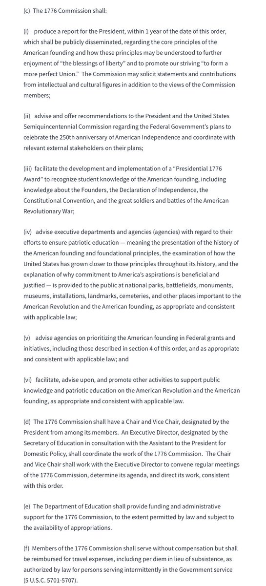 girlsreallyrule's tweet photo. The White House has posted Trump's "Executive Order on Establishing the President’s Advisory 1776 Commission," that basically seeks to re-write American history through "patriotic education" and erase the Times‘ 1619 project. 

This is Nazi-level ALARMING. https://t.co/tCDvzJfOXt https://t.co/m4hCbJxSOK