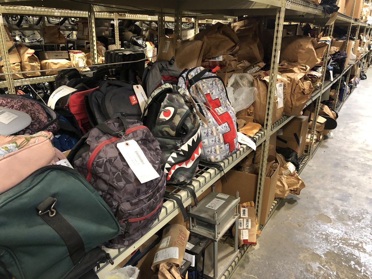 Other pieces of evidence, such as found property like these backpacks, are held until an owner claims it. If evidence isn't claimed after a certain period of time, it is typically destroyed.