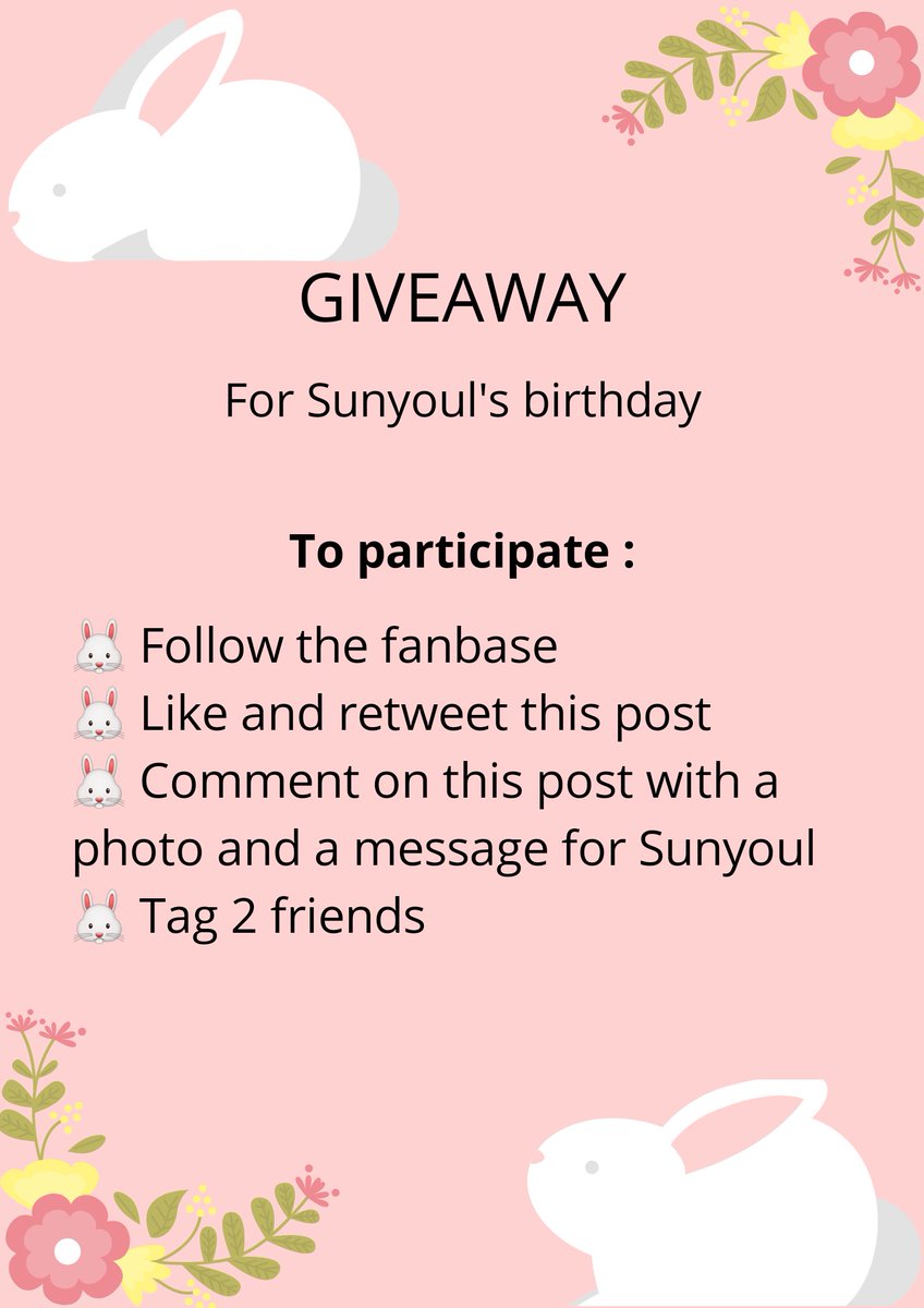 SunyoulF's tweet photo. 💛GIVEAWAY (EUROPE ONLY)💛

🇬🇧 To celebrate Sunyoul’s birthday, I propose you a Giveaway 🎂
To participate, please read below 
🍯💛🐰🎶

🇨🇵 Pour fêter l'anniversaire de Sunyoul, je vous propose un Giveaway 🎂
Pour participer, merci de lire ci-dessous 
🍯💛🐰🎶

#Sun https://t.co/WqzvmiDX6V