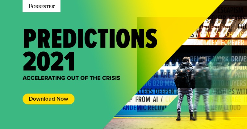 forrester's tweet photo. Social distancing tempts another 10% to 12% of US consumers to try extended reality. Build a better relationship with your buyers when you download our 2021 Predictions: https://t.co/G3tW781GKX
